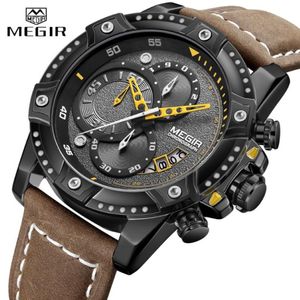 Montre homme mode chronographe Sport Quartz hommes en cuir décontracté étanche horloge mâle militaire Date poignet montres 280P