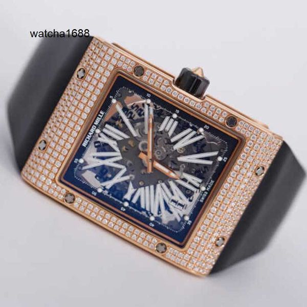 Reloj para hombre Reloj de pulsera para mujer Reloj de pulsera RM RM016 Oro rosa Diamante Hueco completo Esfera de fibra de carbono negra Famoso suizo