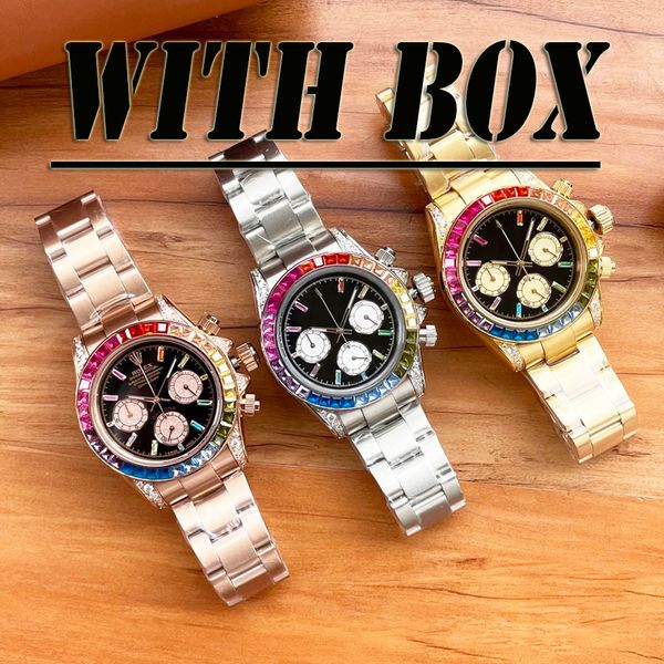 Reloj para hombre para hombre Le Montre Reloj de diamantes de colores Reloj para hombre Reloj para hombre Acero inoxidable Relojes de oro arcoíris de 40 mm Reloj automático Reloj de lujo para mujer Reloj AAA