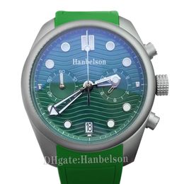 Reloj para hombre Cara verde Cronógrafo Movimiento de cuarzo Bisel de cerámica Correa de caucho deportiva Reloj de pulsera de 42 mm