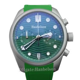 Herenhorloge Groen gezicht Chronograaf Quartz uurwerk Keramische bezel Sport rubberen band Klok 42MM polshorloge