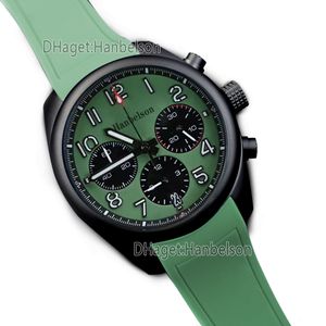 Reloj para hombre Correa de cuero de nailon verde Cronógrafo de cuarzo Relojes de pulsera Caja de acero negra Reloj deportivo de 45 mm