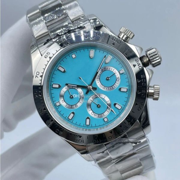 Reloj para hombre Reloj de alta calidad de 40 mm Reloj de diamantes con maquinaria automática de lujo azul claro para regalos de Navidad sin caja Correa de acero inoxidable
