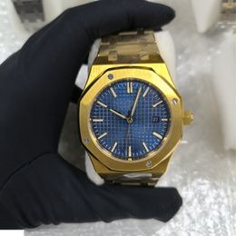 Montre pour hommes de haute qualité 41mm montres 8215 mouvement automatique verre saphir lumineux cadran bleu étanche vis or montre d'affaires de luxe en acier inoxydable avec boîte