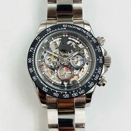 Heren Kijk Hollow Out Automatic Mechanical Watch 40mm Sapphire Functie Fashion Business Polshorwatch Display Roestvrij stalen band