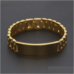 Montre pour hommes Bracelet à maillons plaqué or en acier inoxydable Bracelets de manchette Hip Hop bijoux pour hommes cadeau livraison directe Dhxfu