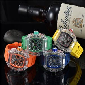 Mens Watch Luxury Designer Sport Horloges Fashion Transparant Case 45mm Chronograph Polshipches Silicone Riem Quartz Men Clock268P