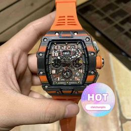 Mens Watch New Mechanical Wrist Watches RM11-03 Luxury Mens Business Leisure Automatic Machine Orange Carbone Fiber Tapeor Designer de haute qualité