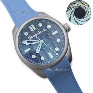 Reloj para hombre Nylon 42MM 2813 Movimiento automático Forma ondulada Bisel azul Esfera luminosa Tornillo Corona Banda de malla Correa de metal Reloj de pulsera