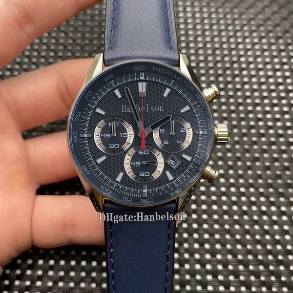 Montre pour hommes style course sport bande bleue mouvement à Quartz VK63 chronographe horloge bracelet en cuir 42mm montre-bracelet