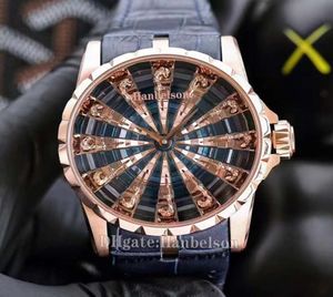 Heren Watch Rd 46 mm Diamant wijzerplaat Sapphire glas Automatische Aziëbeweging Rose Gold Steel Case Leather Bandschroef Kroon UHREN8028824