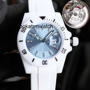 Herenhorloge RLX Keramiek Designer Horloges Typen Witte kast Luxe horloge Schone fabriek Heren Automatische lichtblauwe wijzerplaat Rubberen band Zwemhorloges