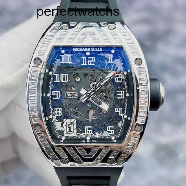 Montre pour homme RM Montre-bracelet Richardmiille Montre-bracelet RM010 Montre mécanique automatique Rm010 Bague extérieure avec T Square Diamond Barrel en forme de cadran évidé Dat