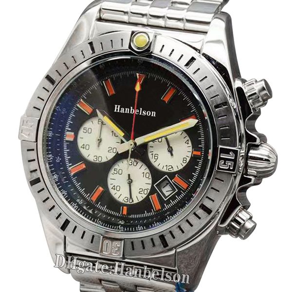 Série de montres pour hommes Cadran noir Japon Quartz Chronographe Boîtier en acier inoxydable Bracelet en métal Montre De Luxe Montre-bracelet 43,5 mm