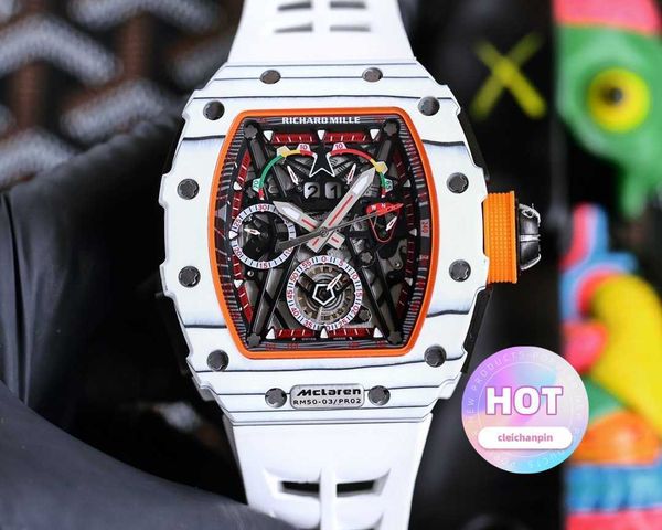 Reloj para hombres relojes súper mecánicos de muñeca RM50-03 Avanzado Mens Devil Trend Big Dial Black Technology Tritium Gas Barrel Diseñador Amazing de alta calidad