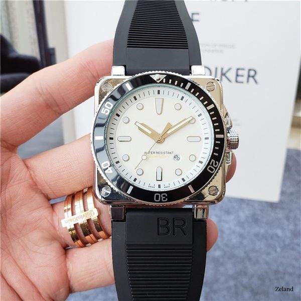 Reloj para hombre Movimiento de cuarzo superior Relojes Caja cuadrada Correa de goma Estilo de vida liso Reloj de pulsera resistente al agua Bisel de cerámica analógico Fash2881