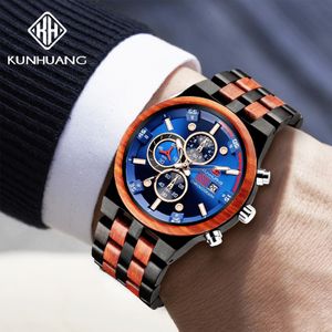 Montre en bois pour hommes, horloge d'affaires de luxe, chronomètre, couleur en option, entièrement en bois réglable, Bracelets282T