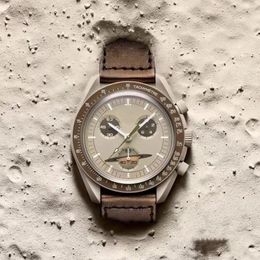 Montres pour hommes AAA qualité biocéramique planète lune montre pleine fonction quartz chronographe mouvement montres étanche bracelet en cuir lumineux montres avec boîte