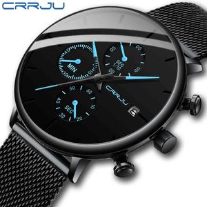 Montres pour hommes CRRJU Montre à quartz unisexe ultra mince montre-bracelet mode luxe étanche chronographe date affichage maille ceinture horloge 210517