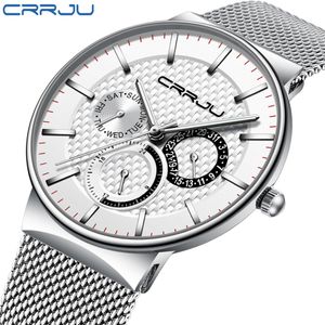 Mensificación para hombres CRRJU Top Brand Luxury Ultra Fin Date Reloj Correa de acero masculino Mira de cuarzo casual White Sport Wallwatch LY1912 182Z