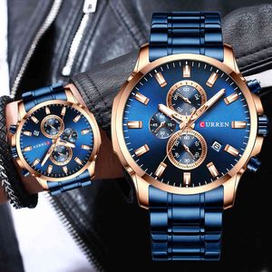 Herrenuhren Curren Luxusmarke Business Quarzuhr Männer Wasserdichte Chronograph Datum Männliche Uhr Gold Blau Relogio Masculino 210517