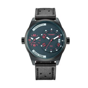 Hommes montres mode luxe Cagarny bracelet en cuir montre à Quartz double fuseau horaire analogique Date hommes sport militaire surdimensionné montre-bracelet