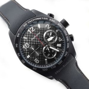 Mens horloges Fiber Black Dial Sports Racing Style Japan VK Quartz Movement Multifunctionele chronograaf Rubberband 45 mm polshorloges