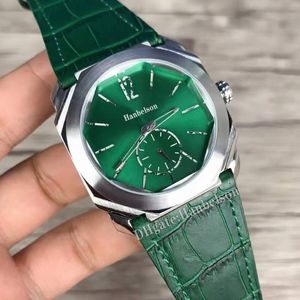 Montres pour hommes cadran vert sport mouvement à quartz bracelet en cuir 41mm montres-bracelets225I
