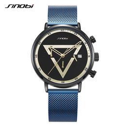 Relojes para hombre de alta calidad creativo triángulo invertido reloj de malla de acero de negocios multifuncional pequeño tres agujas impermeable 42 mm reloj montre de luxe regalos