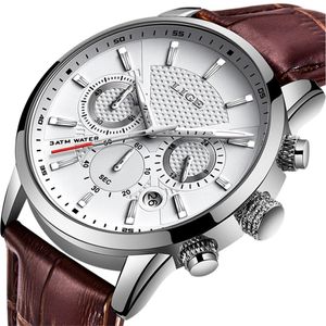 Heren horloges Lige topmerk leerchronograaf waterdichte sport automatisch datum kwarts horloge voor mannen relogio masculino 220526 238F