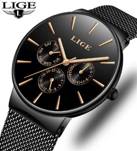 Horaire pour hommes Lige Top Brand Luxury Imperposez Ultra mince Horloge de rendez-vous Mâle STRAP ACIER MAL CASS