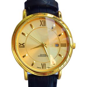 Mens horloges luxe designer horloge lederen riem kwarts beweging 18k goud vergulde kalenderfunctie 42 mm wordt geleverd met box287e