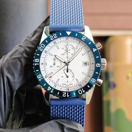 orologi da uomo orologio al quarzo 43mm cronometro orologio da uomo cinturino in gomma colore blu cassa in acciaio pregiato 316L calendario2720