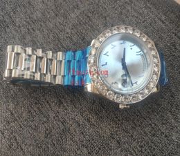 Mens kijkt Roman Bigger Diamond Bezel Watch Ice Blue Arabic Rare Dial Chest 41mm Automatisch zilveren roestvrijstalen armband Fashi4825701