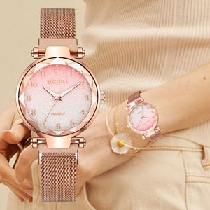 Heren horloges uitverkoop vrouwen magneet gesp gradiënt kleur luxe horloge vrouwen mode vrouwelijke pols voor cadeau relogio mujer
