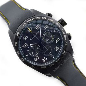 Relojes para hombre Estilo de carreras deportivas VK Movimiento de cuarzo Uhr Cara negra Cronógrafo Pulsera de cuero 44 mm Relojes de pulsera Hanbelson180f