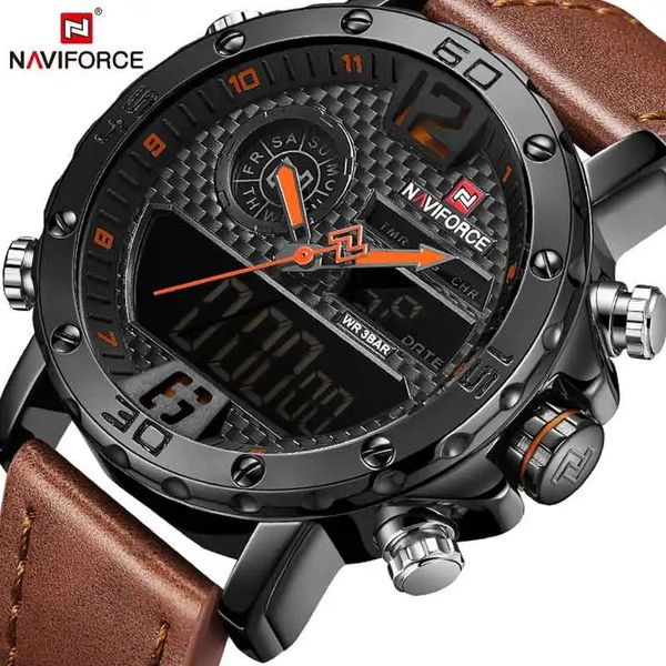 Relojes para hombres a la marca de lujo Men Relojes de cuero Sports Naviforce Mens Quartz LED Reloj digital Impermeable Muñeco militar Muñeco 240409