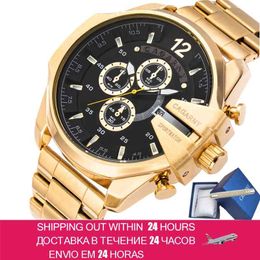 Montres pour hommes Top marque de luxe en acier d'or montre à quartz hommes Cagarny Casual mâle montre-bracelet militaire Relogio Masculino Dropship 210329