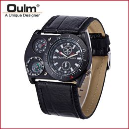 Mens kijkt naar topmerk oulm mode lederen riem Russisch leger grote wijzerplaat japan movt quartz horloge montre homme de marque sport polshorloges 221Q