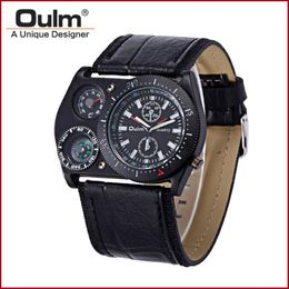 Mens kijkt naar topmerk oulm mode lederen riem Russisch leger grote wijzerplaat japan movt quartz horloge montre homme de marque sport polshorloges 282b