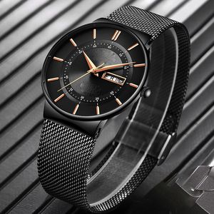 Montres pour hommes étanche Ultra mince Date horloge mâle bracelet en acier montre à Quartz décontractée hommes montre-bracelet de sport