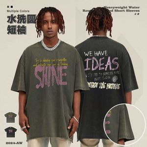 Mens Wear Spring/Summer Water Wash Gradiënt losse randbrief bedrukte korte mouwen T-shirt straat trendy merk voor mannen