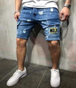 Les hommes portent des jeans d'été shorts mode à la mode de broderie à déchirer de haute qualité