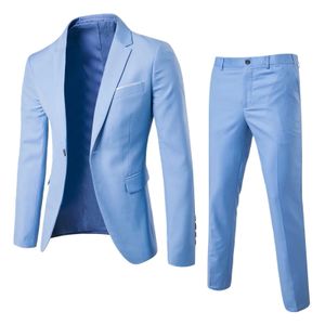 Traje de boda para hombres para el novio -hombre color puro color puro elegante blazer pantalón juego de pantalones delgados ropa de vestir formal ropa 240401