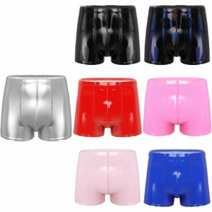 Heren Wetlook Lakleer Board Shorts Ardennen Pouch Boxer Briefs Pool Party Latex Shorts Nachtclub Clubwear Skinny Korte Broek u3cU #