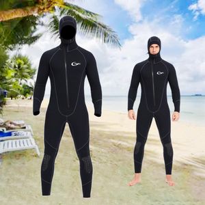 Heren wetsuits jumpsuit full body 5m mm neoprene capuchon nat pak zwempak voor watersportkajakken snorkelen