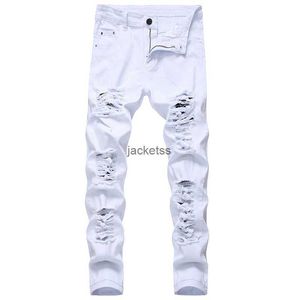 Hommes blancs noir trous en détresse jeans skinny pantalon en denim complet pantalon de rue de rue en gros