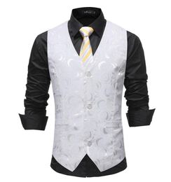 Mens White Rose Jacquard Suit Vest Gilelet Homme Brand Slim Fit Business Formelle Vobine Gitre de Tuxedo de fête Male