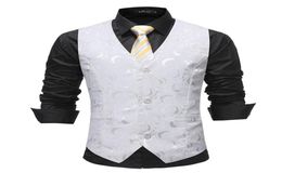 Mens White Rose Jacquard Suit Vest Gilelet Homme Brand Slim Fit Business Forme Vobine Formor