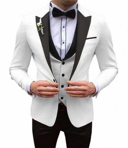 Heren Witte Pakken Slim Fit 3 Stuks Busin Jas Smoking Blazer gentleman voor Bruiloft Bruidegom Prom Avondfeest School u24V #